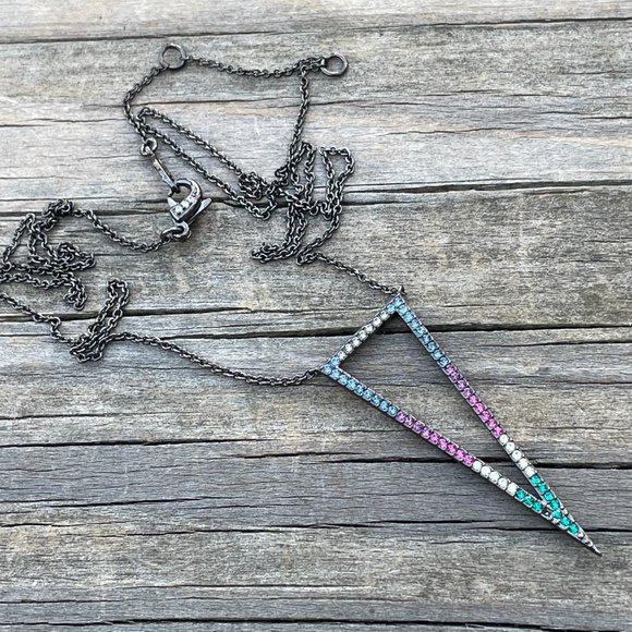 Nadri Necklaces Hematite tone cubic zirconia Trian - Picture 5 of 15